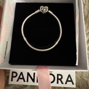 Pandora Family Tree Heart Clasp Snake Chain Bracelet
